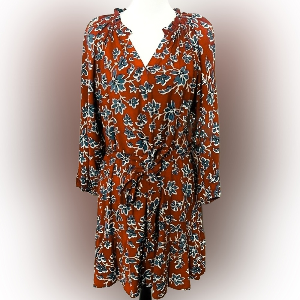 Sonoma Midi Dress Rust Floral Long Sleeve